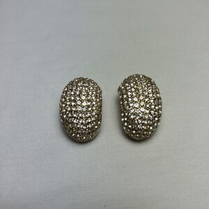 Vintage CINER Rhinestone Crystal Pave J Hoop Clip On Earrings Gold Tone SPARKLY